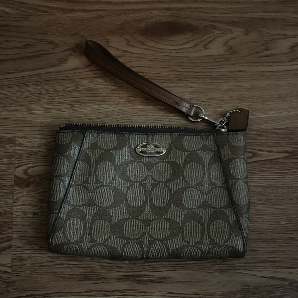 Coach Brown Monogram Wristlet with Leather Strap